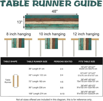 Vintage Farmhouse Wood Texture Dining Table Runner, Retro Rustic Teal | Brown - Image 3