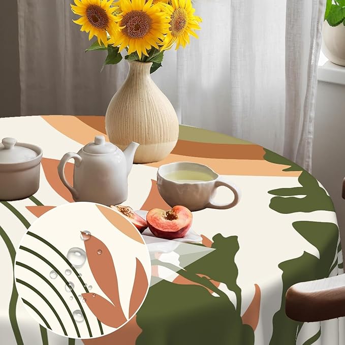 Laeacco 60 Inch Boho Mid Century Round Tablecloth Abstract Rainbow Sun Modern Geometric Art Print Table Cloth Washable Waterproof Wrinkle Free Table Cover for Kitchen Dining Picnic Party Decoration