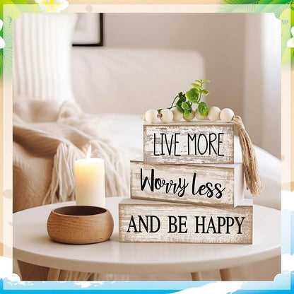 Moucuny 4 Pcs Inspirational Farmhouse Table Decor Rustic Stacked Wooden Block - Image 7