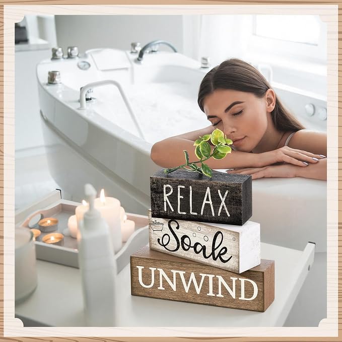 Moucuny 4 Pcs Bathroom Shelf Decor Sign Farmhouse Bathroom Decor and - Image 4