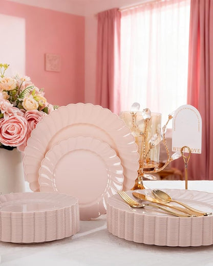 YOUBET 100PCS Pink Scalloped Plastic Plates - Image 5