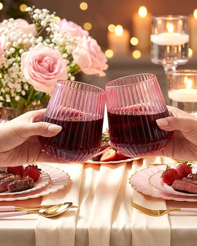 Ciaell 30 Pack Pink Plastic Wine Glasses - Image 4
