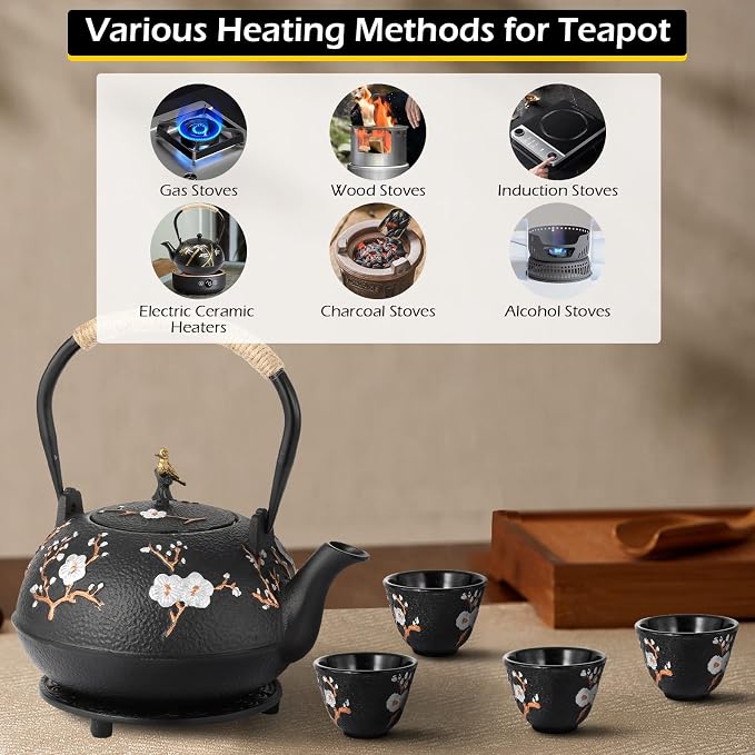 Dyna-Living Cast Iron Teapot 40.6oz Japanese Tea Kettle Set - Image 4
