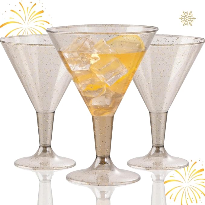 Liacere 24 Pack Gray Gold Glitter Plastic Martini Glasses by Liacere