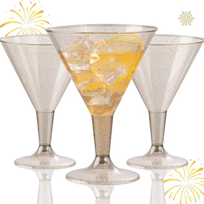 Liacere 24 Pack Gray Gold Glitter Plastic Martini Glasses by Liacere