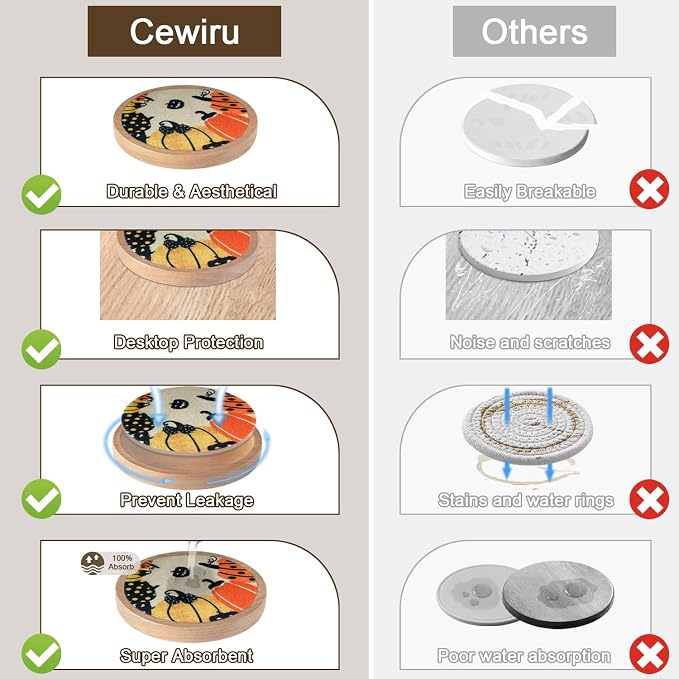 Fall Coaster Set of 6 Cewiru Halloween Coasters - Image 3