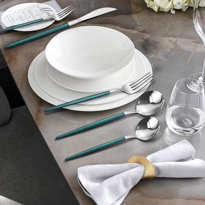 VANVRO Mirror Silver Green Silverware Set, 20-Piece Stainless Steel Flatware Set - Image 6