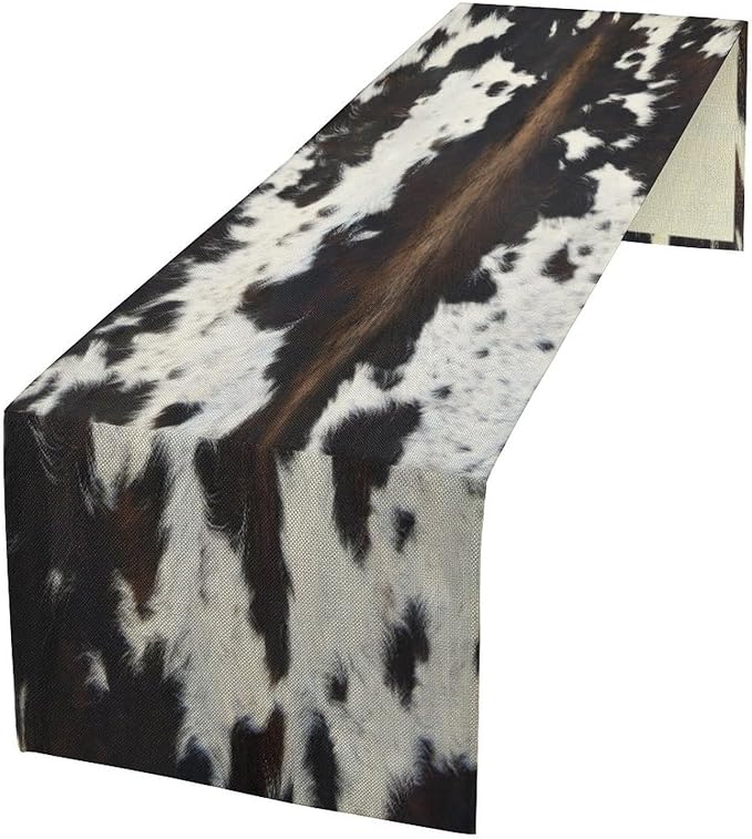 Cow Skin Print Table Runner, Rustic Cottage Country Farmhouse Animal Fur Skin by SHElifestyle