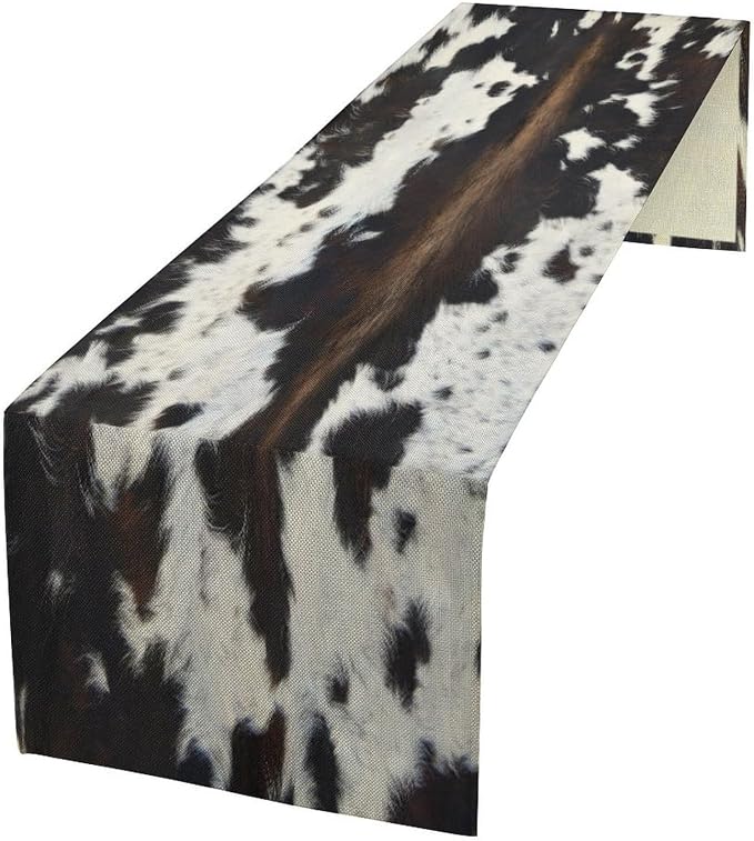 Cow Skin Print Table Runner, Rustic Cottage Country Farmhouse Animal Fur Skin by SHElifestyle