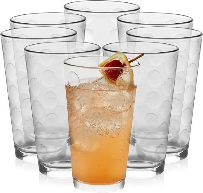 Libbey Reno Tumbler Drinking Glasses, Polka Dot Pattern Tall Glass Tumbler Set by Libbey