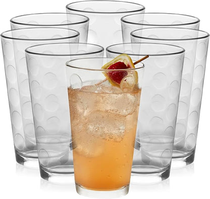 Libbey Reno Tumbler Drinking Glasses, Polka Dot Pattern Tall Glass Tumbler Set by Libbey