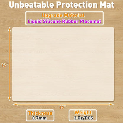 Silicone Placemat Set of 4,Heat Resistant Non-Slip Silicone Mat for Dining Table and Kitchen,Waterproof Wipeable Easy Clean Upgrade Table Mat 15.8"x11.8" Ultra-Thin Semi-Transparent(White)