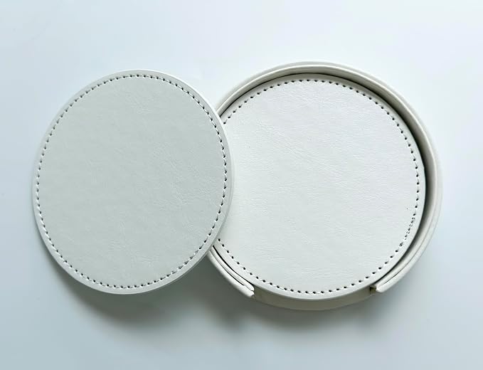 Set of 6 Leather Coasters, Round Coasters - Image 4