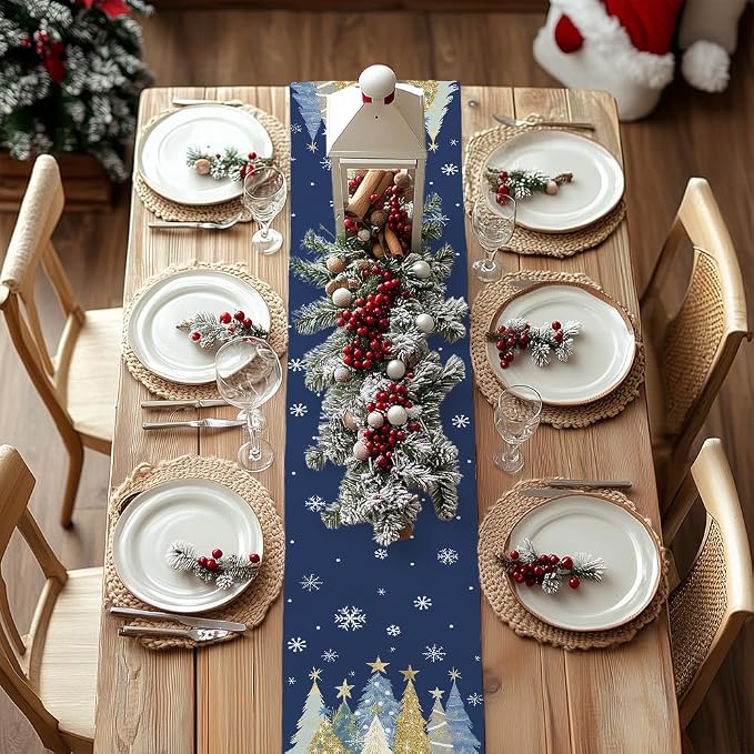 Christmas Table Runner 13x48 Inch, Xmas Trees Snowflakes Holiday Decorative - Image 4