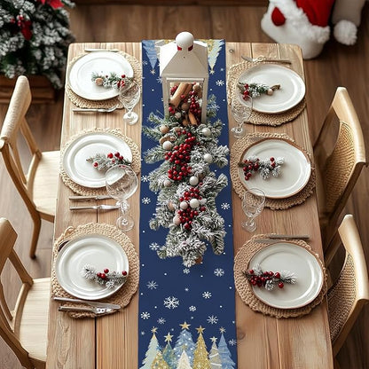 Christmas Table Runner 13x36 Inch, Xmas Trees Snowflakes Holiday Decorative - Image 4