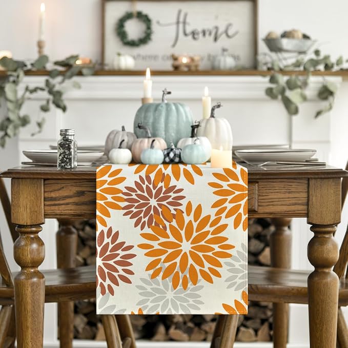 Artoid Mode Orange Dahlia Fall Table Runner 13x90 Inch | Seasonal Autumn - Image 2