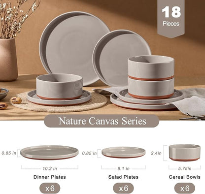 LIANYU 18 Piece Dinnerware Set for 6, Modern Style Stoneware Dinnerware Set | - Image 2