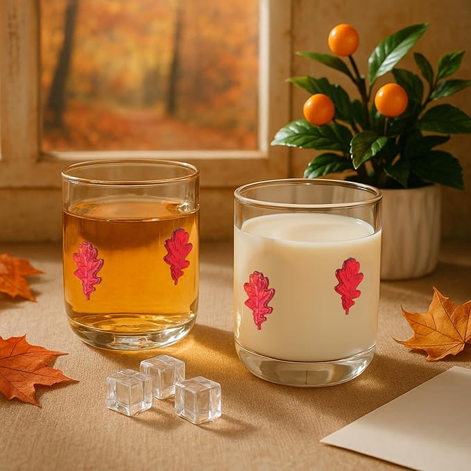Icon Juice Glasses, 14oz Stemless Wine Drinking Juice Glass Cup for Valentine Party Supplies Gift(2 Pcs,Maple Leaf)
