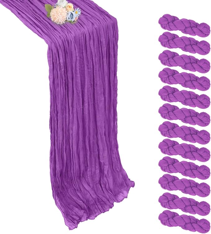 12 Pack Purple Cheesecloth Table Runner 17 x 108 Inch | Boho Gauze Cheese Cloth by Pepmily