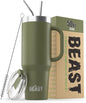 Beast 50 oz Tumbler with Handle Stainless Steel Vacuum Insulated Coffee Ice Cup Double Wall Travel Flask (Army Green)