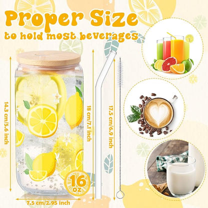 Sliner 2 Pcs Lemon Glass Cups Summer Drinking Tumbler 16 oz Iced Coffee Cup - Image 4
