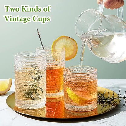 Hlukana Vintage Hobnail Drinking Glasses Set of 8, 12 oz Highball Glasses & 10 - Image 7