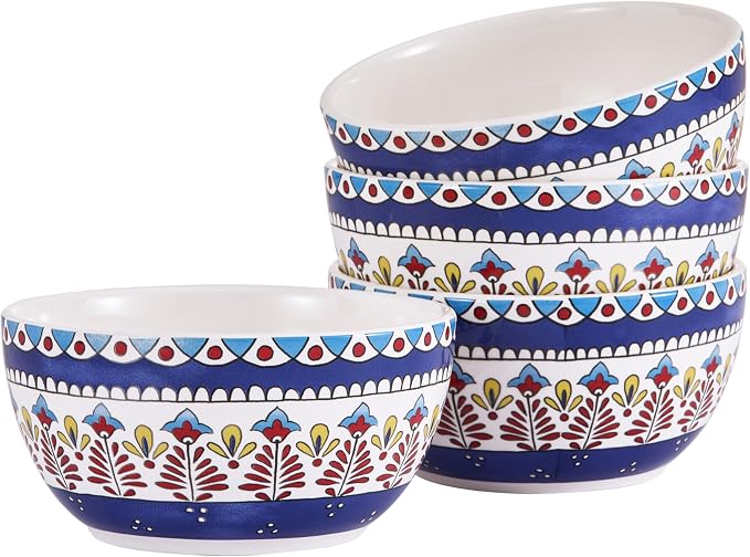 Bico Boho Totem Cereal Bowls Set of 4, 26 oz Deep Ceramic Soup Bowls by Bico