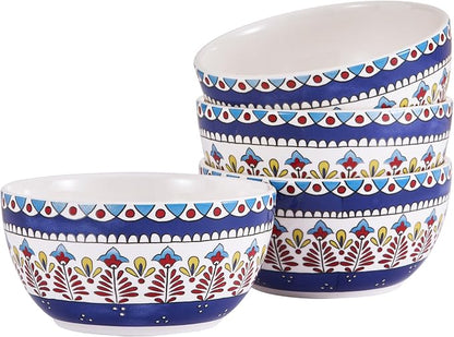 Bico Boho Totem Cereal Bowls Set of 4, 26 oz Deep Ceramic Soup Bowls by Bico
