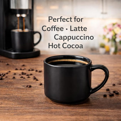 GBhome 14 OZ Coffee Mugs Set of 6, Stackable Matte Black Coffee Cups Set | - Image 4