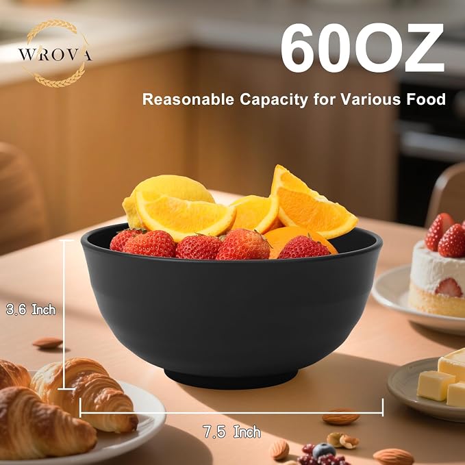 Wheat Straw Bowls 60oz, Large Salad Bowl Unbreakable Ramen Bowls Set of 6 - Image 2