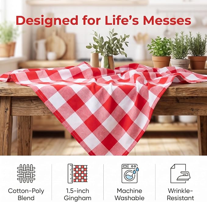 ShinyBeauty 60"x120" Red and White Rectangle Tablecloth Checkered Gingham | Red - Image 6