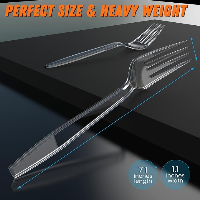 Dipoo 7.1" Clear Plastic Forks Heavy Duty - Image 5
