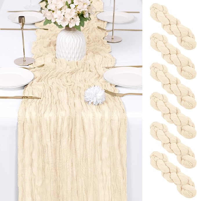 6 Pack Ivory Cheesecloth Table Runner 17x108 Inch Semi Sheer Boho Gauze Cheese by Unknown