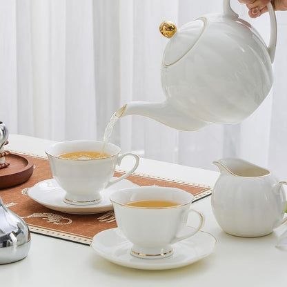 6oz Porcelain Tea Cup & Saucer Set of 6, Party | Elegant white ceramic - Image 6
