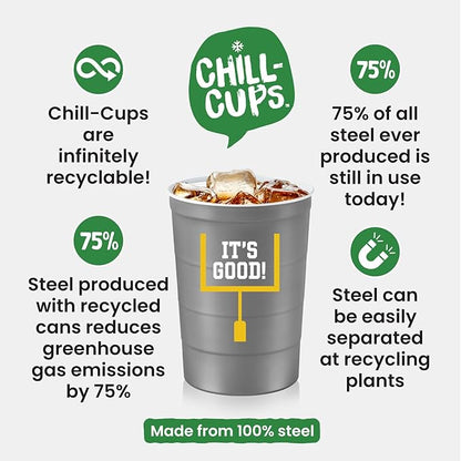 16 oz. Party Cup Football 'It's Good' Goal Post Design for Cold Drinks, Durable, Disposable, Recyclable, Made in USA, Gray 12 Count