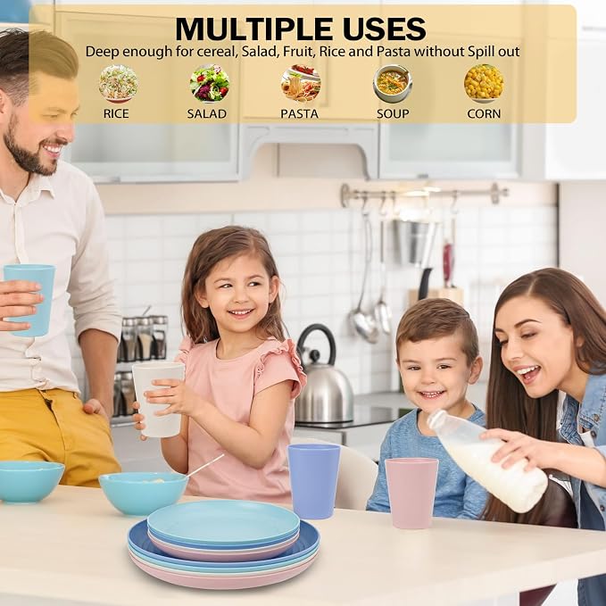 Rubtlamp Wheat Straw Plates and Bowls sets, Reusable Plastic Plate Set - Image 7