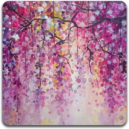 Colorful Watercolor Flowers Square Coaster Set - Made of Recycled Rubber - Set of 4