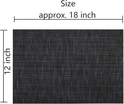 SHACOS Placemats Set of 4 Woven Vinyl Place Mats for Dining Table Wipe Clean Non Slip Table Mats (4, Black)