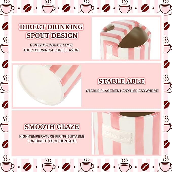 1 Pack Ceramic Coffee Mug with Sip Hole Espresso Cup 10oz with Straws Retro - Image 3