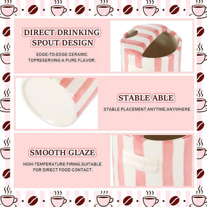 1 Pack Ceramic Coffee Mug with Sip Hole Espresso Cup 10oz with Straws Retro - Image 3