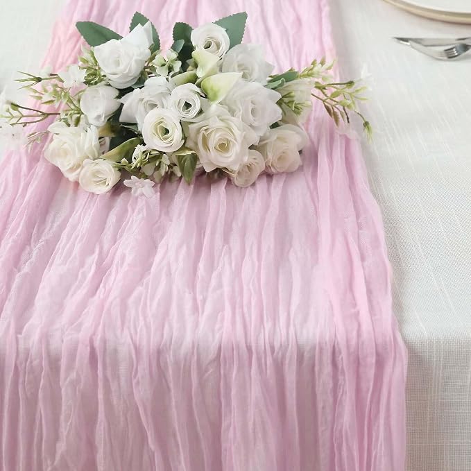 Efavormart 10ft Pink Gauze Table Runner - Image 8