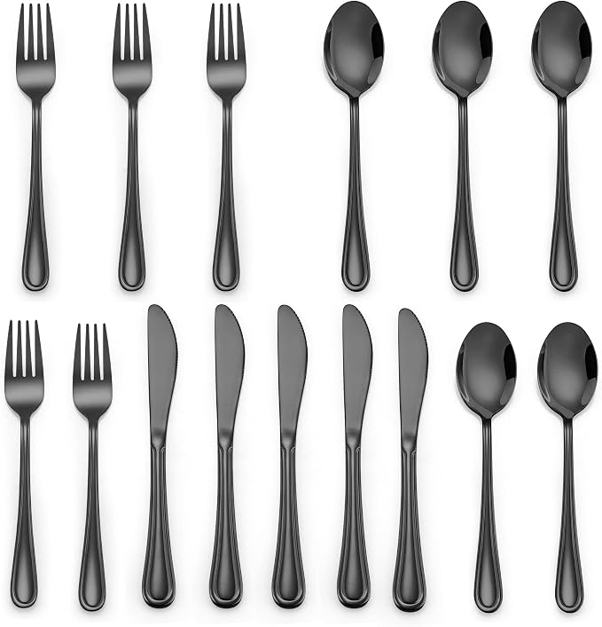 LIANYU 15-Piece Black Kids Silverware Set, Stainless Steel Toddler Utensils by LIANYU