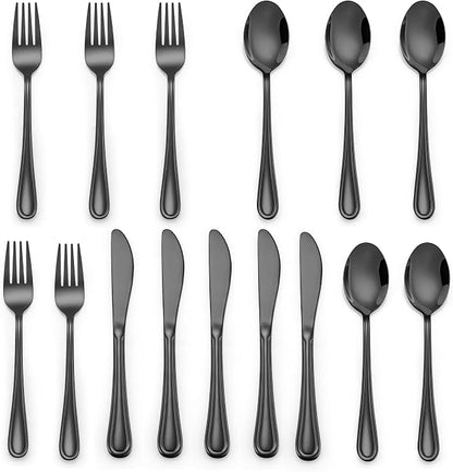 LIANYU 15-Piece Black Kids Silverware Set, Stainless Steel Toddler Utensils by LIANYU