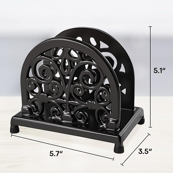 JOGREFUL Cast Iron Napkin Holder, Kitchen Organizer Scrollwork Latte Gold | - Image 3