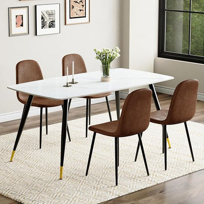 Table and Chairs Set of 4, Dining Room Table Set for 4, Sintered Stone Kitchen Table Top and Modern Chairs Set of 4 for Kitchen Dining Room