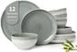 Gradient Green Stoneware Dinnerware Sets, Handmade Ceramic Round Dishes Set by Pokini