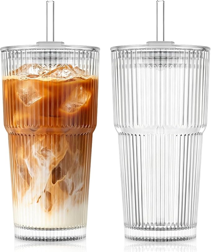 KEMORELA 20oz Ribbed Glass Tumblers by KEMORELA