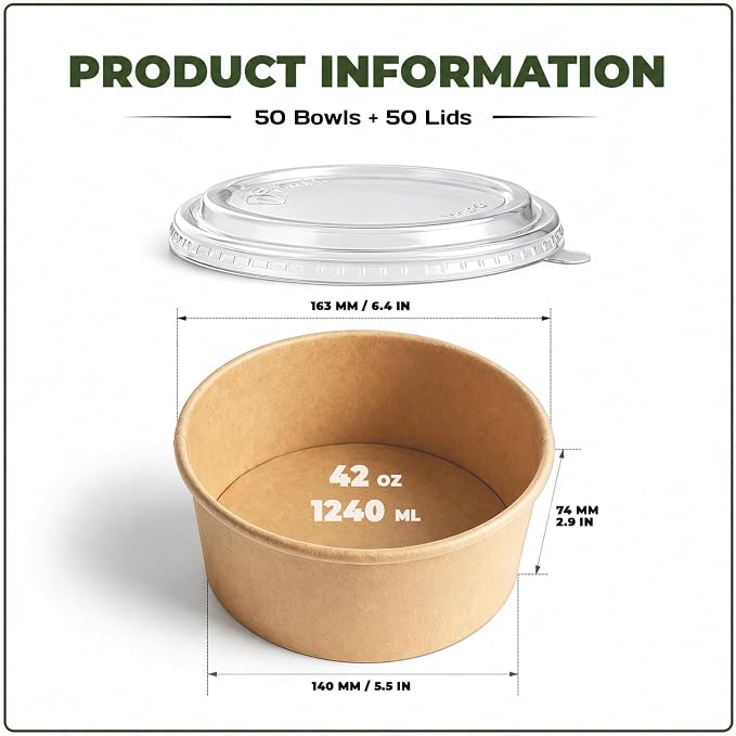 TOPtoper 42Oz 50Pcs Large Paper Bowls - Image 6
