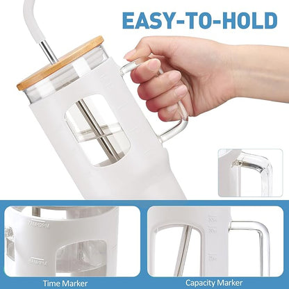 WINSA Glass Tumbler with Straw and Lid, 32 oz Glass Cup with Handle, Glass - Image 3