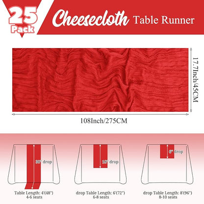 25 Pack Red Table Runner 17 x 108inch Cheesecloth Table Runner Boho Gauze Table - Image 2